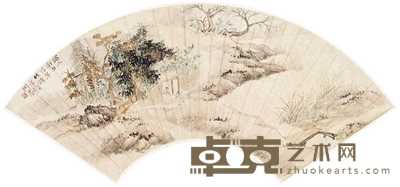 陶运伯 1945年作 唐人诗意图 扇面立轴 18.5×52cm